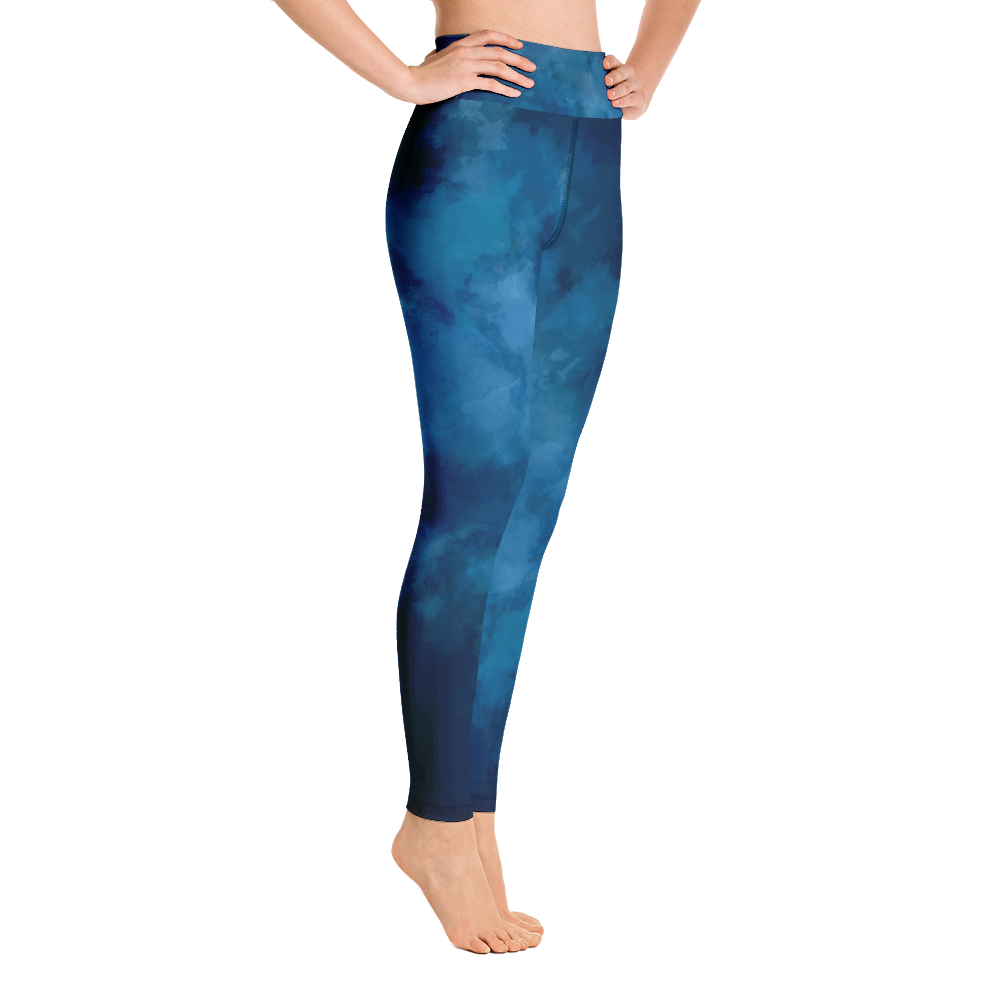 Watercolor Deep Blue Yoga Leggings Pants Active Wear Pilates