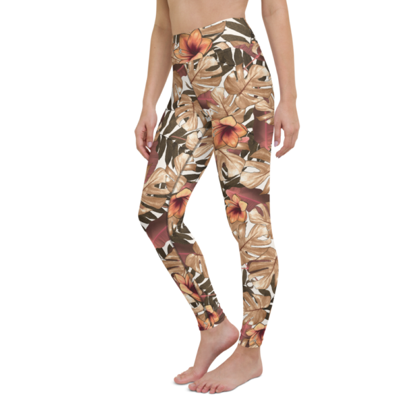 Orange Floral Yoga Leggings Pants Active Wear Pilates