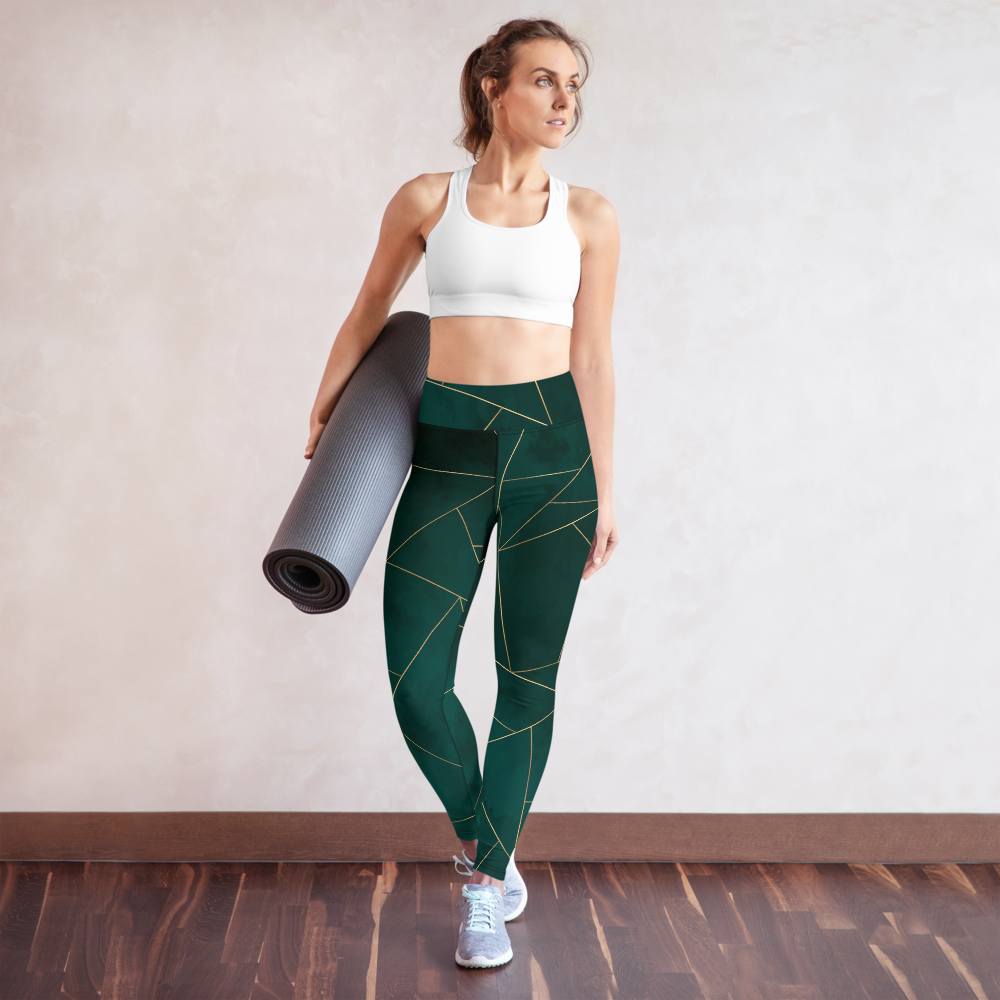 Green Mosaic Yoga Leggings Pants Active Wear Pilates